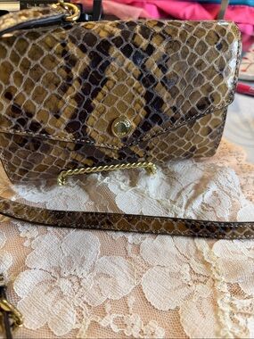 Michael Kors Brown Python-Print Mini Crossbody with Gold Hardware